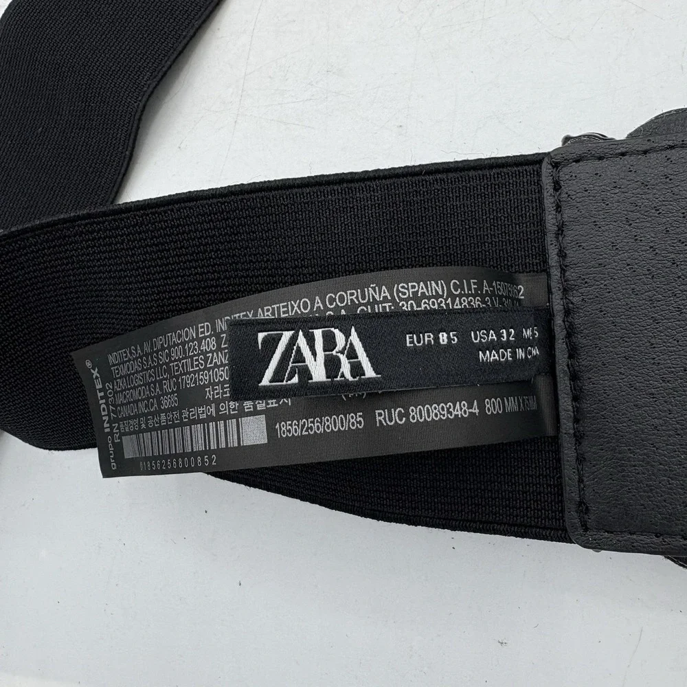 Zara Waist Dress Belt Womens Size 32 Black Snap Buckle Wide Stretch